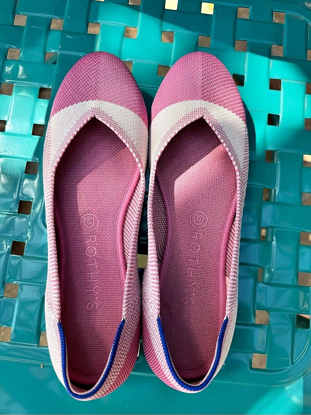Rothy's The limited edition round Color Block Flats Pink & White US 10